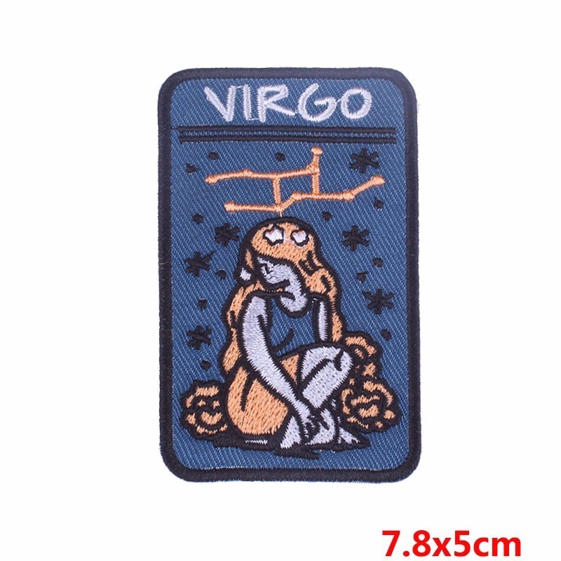 Pulaqi Twelve Constellation Reapers Patch Embroidered Sticker Badge Iron On Decor For Jeans Clothes Virgo Garment Accessory H