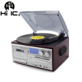 3 Speed Bluetooth Vinyl Record Player Vintage Turntable CD&Cassette Player AM/FM Radio USB Recorder Aux-in RCA Line-out