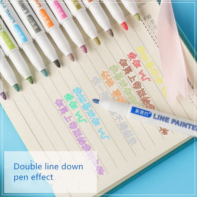 8pcs/set Double Lines Contour Color Art Pens Markers Pen Out Line Pen Highlighter Scrapbooking Bullet diary Graffiti Poster card