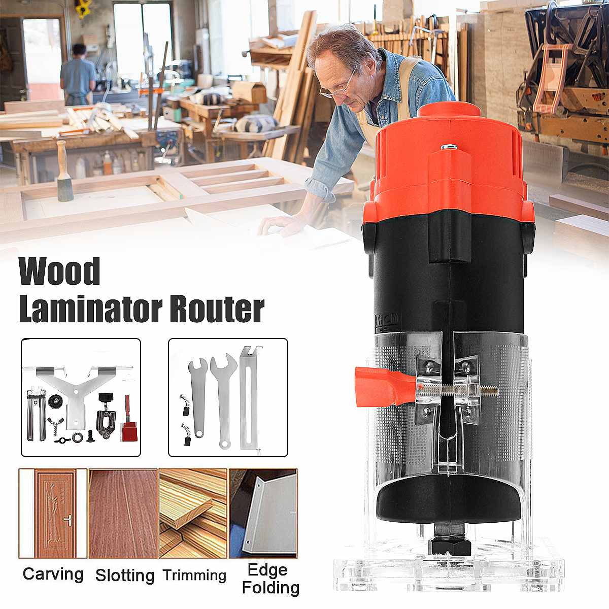 Electric Hand Trimmer Wood Laminate Router 6.35mm Small Copper Motor Carving Machine Woodworking DIY Power Tools