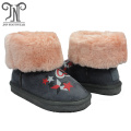 Girls winter warm leather kids furry ankle boots