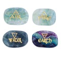 Natural Colorful Fluorite Palm Stones Crystal Engraved Element Symbols Reiki Healing Set Air Water Fire Earth 4pcs