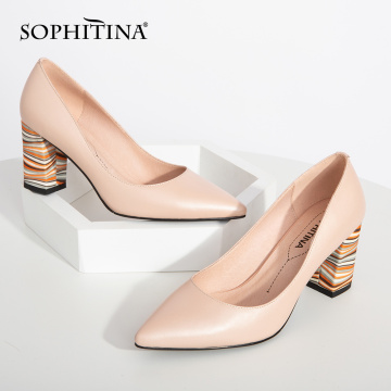 SOPHITINA Spring Autumn Women New Pumps Pointed Toe Square Heel High Solid Fashionable Ladies Shoes Patent Leather Pumps C165