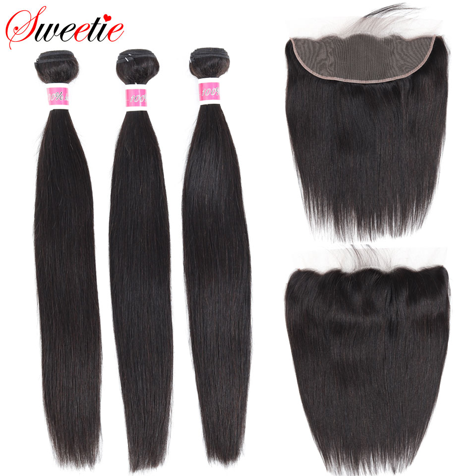 Sweetie Malaysia Straight Hair Ear To Ear Lace Frontal Closure With Bundles 3/4 Bundles Human Hair Weave Non Remy Hair Extension