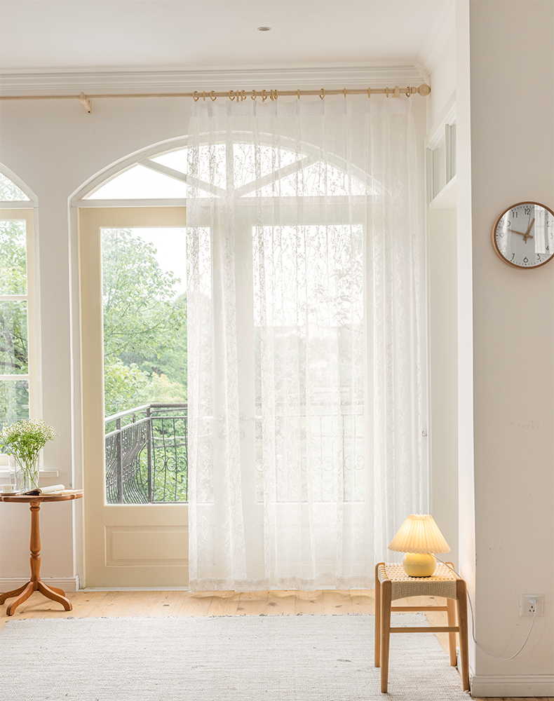 White Embroidery Mesh Sheer Tulle Curtains