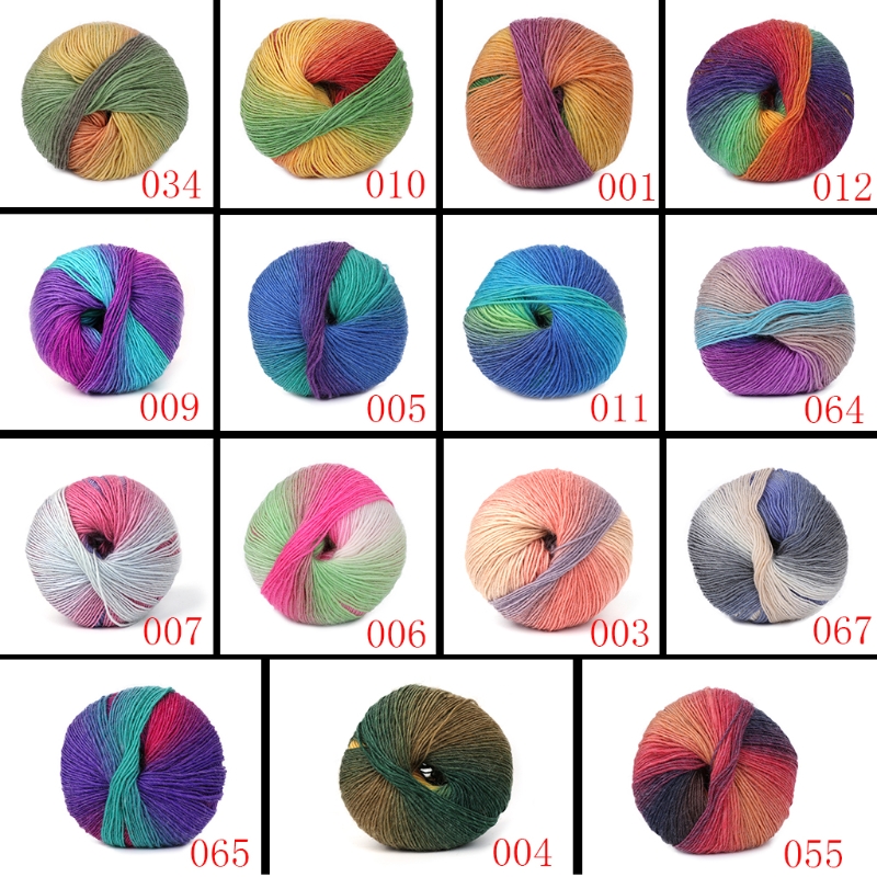 1Ball 50g Hand-woven Rainbow Colorful Crochet Cashmere Wool Blend Yarn Knitting