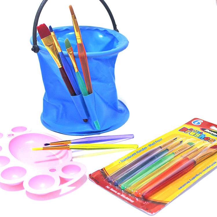 6 pcs/Set color Pole Kids DIY Watercolor Gouache Painting Pen cake paintbrush Set Drawing Art Supplies Oil Paint Brush Artists