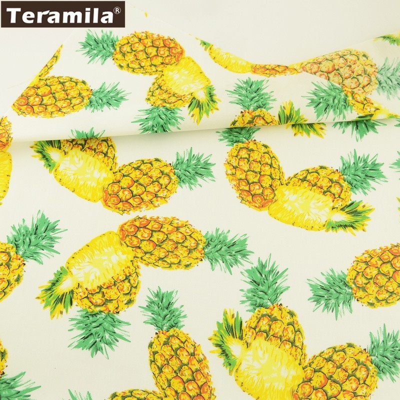 Teramila Cotton Poplin Fabric High Quality Bedding Clothing Fresh Pineapples Design Tissue Shirt Dress Crafts Patchwork Textile