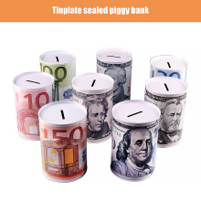 Creative Euro Dollar Metal Cylinder Piggy Bank Saving Money Box Coins Deposit Storage Boxes Tin Piggy Bank Child Piggy Bank