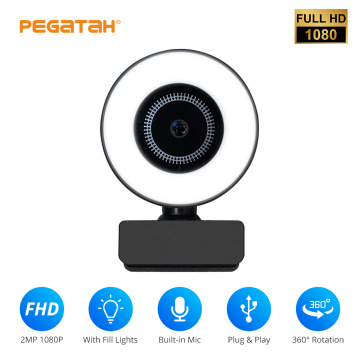 Webcam 1080P mini camera Fill Light Webcam with Microphone 360 degree web Camera for Pc Video Live Calling usb camera Webcamera