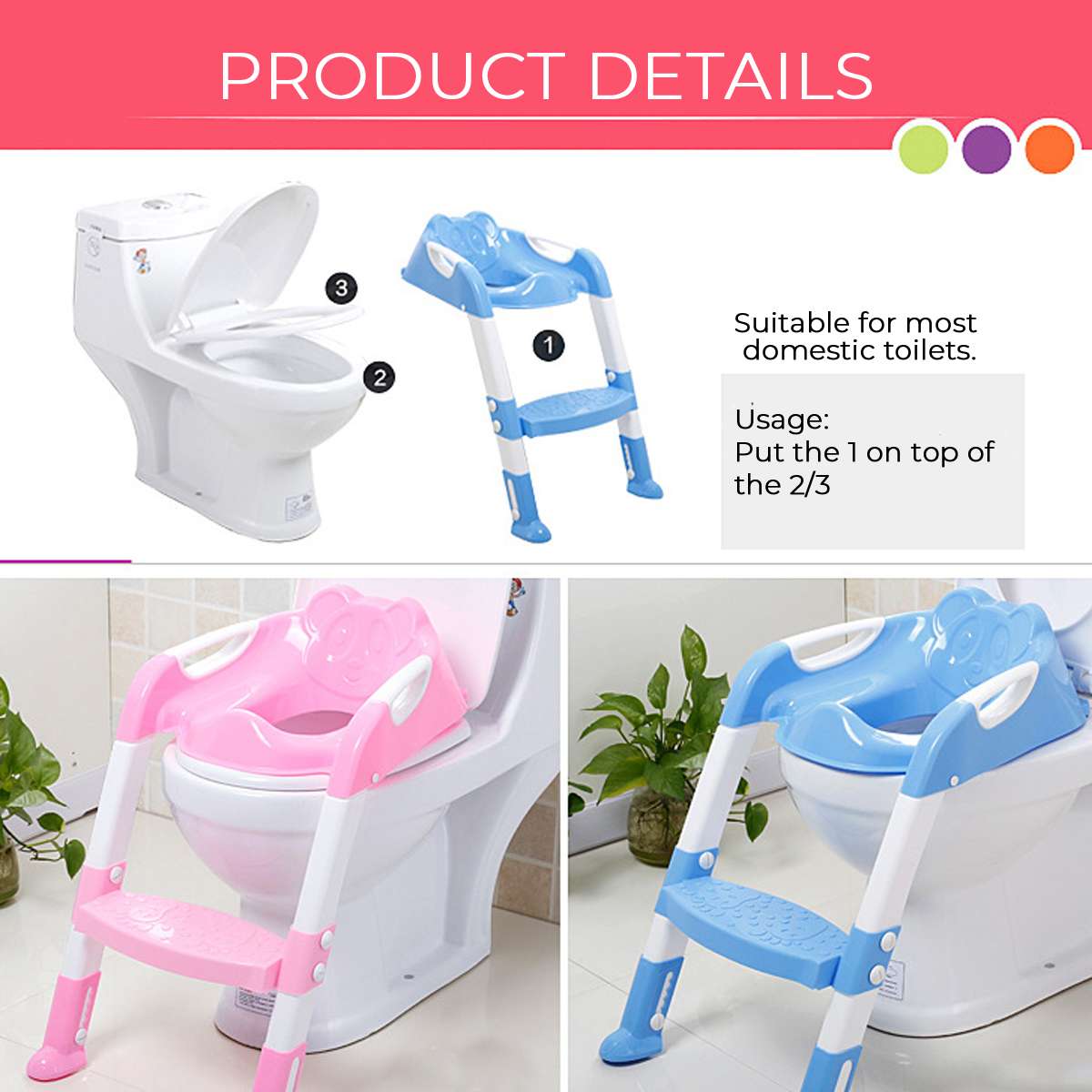 Folding Infant Baby Potty Kids Toilet Training Seat with Adjustable Ladder Portable Urinal Potty Training Seats for Children
