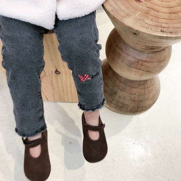 2020 Winter New Arrival Girls Fashion Denim Pants Kids Korean Design Warm Fleece Jeans Girls Jeans