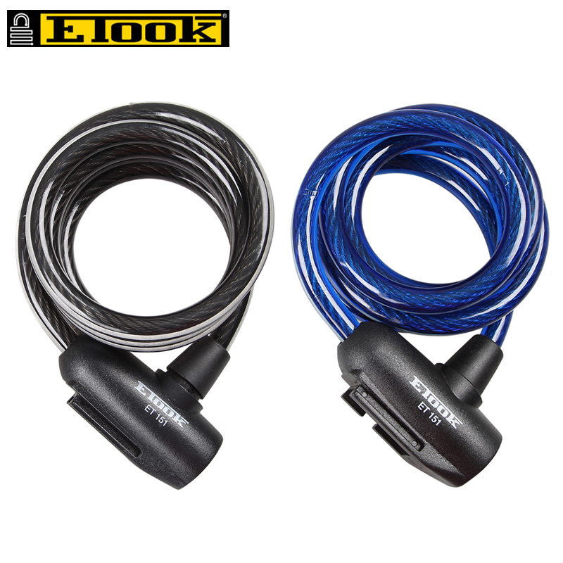 ETOOK Steel Cable Spiral Bike Cycling Bicycle Lock E-bike Scooter Lock Reflective Strips 1500 mm x 12mm Bicycle Security Lock