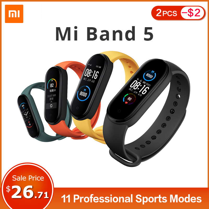 Original Xiaomi Mi Band 5 Smart Bracelet 1.1" AMOLED Colorful Screen Heart Rate Fitness Tracker Bluetooth 5.0 Waterproof Miband5