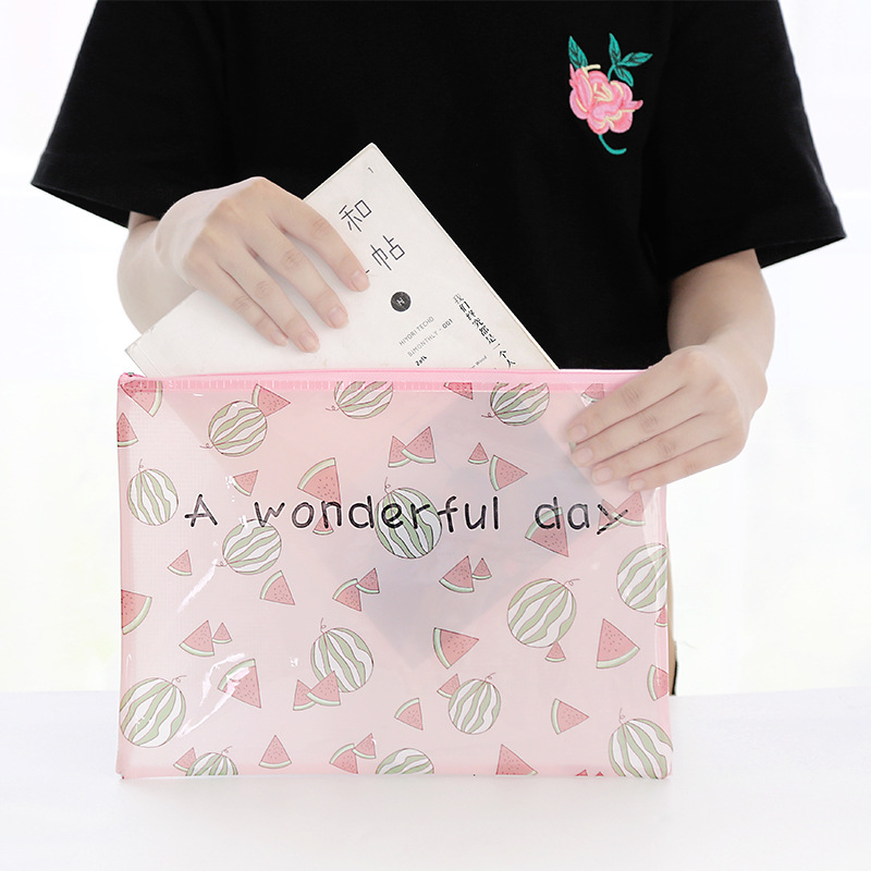 Fresh Pomegranate Lemon Mangosteen Watermelon Flat Pen Pencil Bag Case File Bag Folder Storage for Papers Stationery