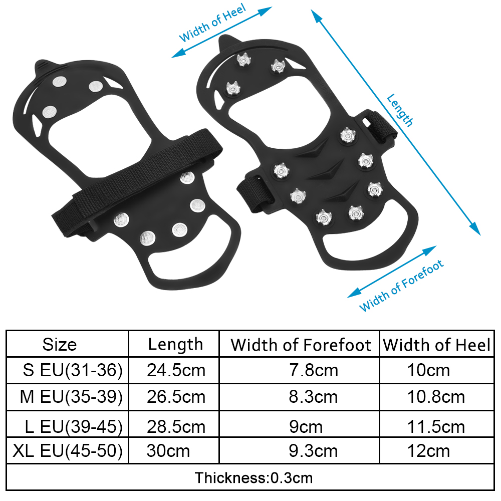 Elino 10 Teeth Winter Crampon Steel Anti Slip Ice Spike for Winter Outdoor Hiking Climbing Cleat Chain Ice Claws for Child Adult