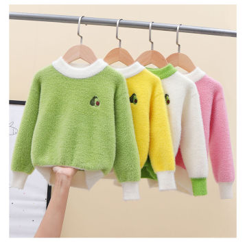 2020 Winter Toddler Girls Sweaters Korean Kids Autumn Clothes Fashion Imitation Mink Fleece Pullovers Avocado Children's Sweater
