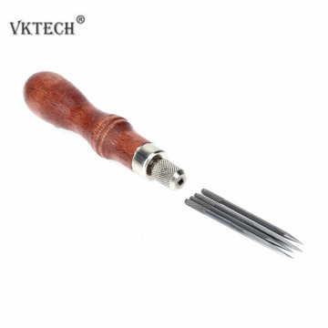 4 in 1 Leather Tools Sewing Awl Needles DIY Wood Handle Leather Stitching Awl Sewing Scratch Awl Canvas Leathercraft