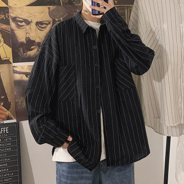 Privathinker Black White Striped Men's Shirts 2020 Harajuku Men Casual Long Sleeve Shirt Tops Streetwear Man Oversized Blouse