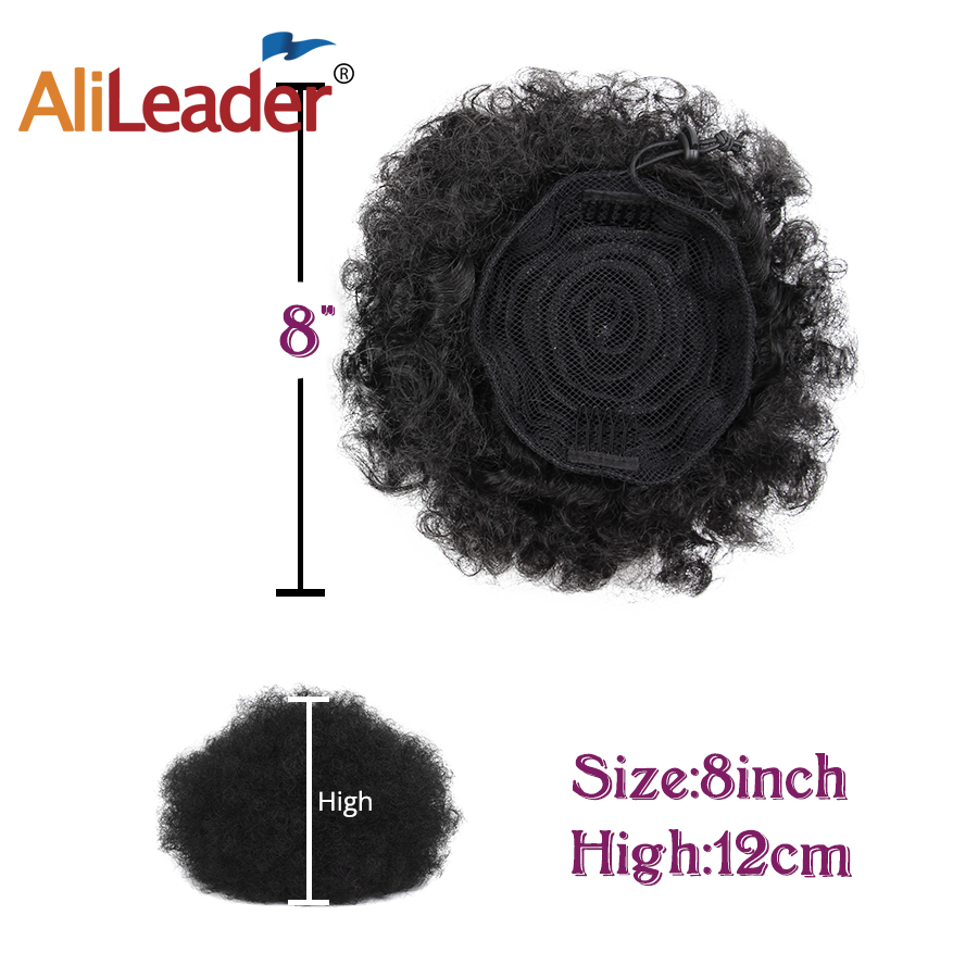 Alileader New Kinky Hair Bun Synthetic Claw Clip Ponytail Hair Extensions Drawsting Short Ponytail Fluffy Afro Short Hair Buns