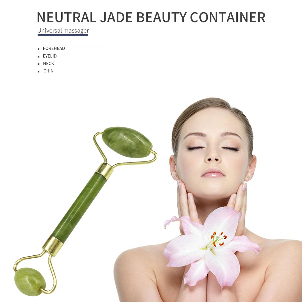 Double Green Emerald Elliptical Roller Massager Eye Neck Health Care Thin Face jade beauty massager OPP Packaging