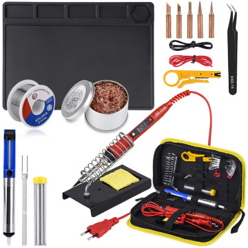 JCD Electric soldering iron temperature adjustable 220V 80W Welding repair tools kit with ESD Heat Insulation Working Mat solder