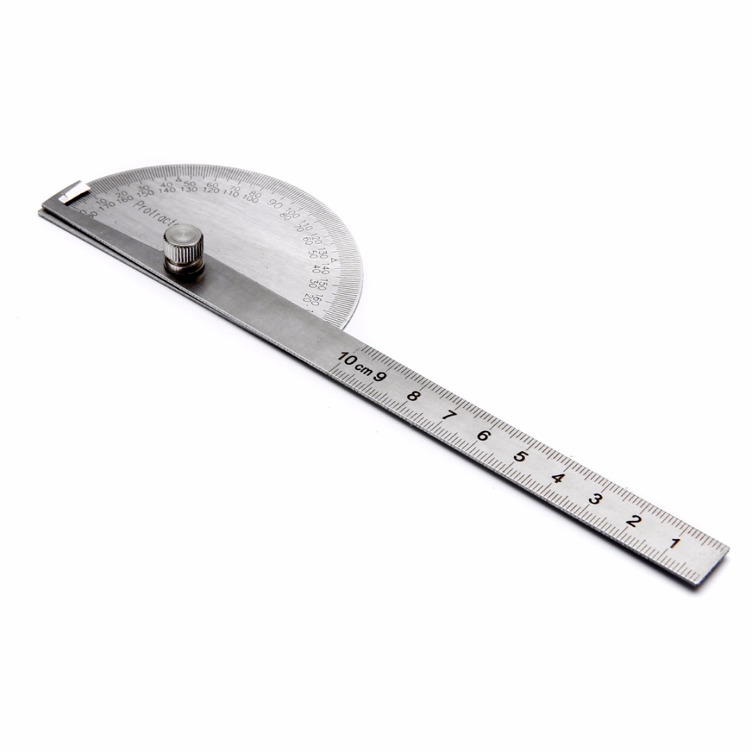 1Pcs Stainless Steel Protractor 180 Degree 10cm Angle Ruler Rotary Adjustable Measuring Tool 198 x 53 x 14mm