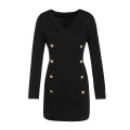 38# 2020 Ladies Fashion Dress Long Sleeve V-neck Solid Button Office Dress Spring And Autumn Casual Dress