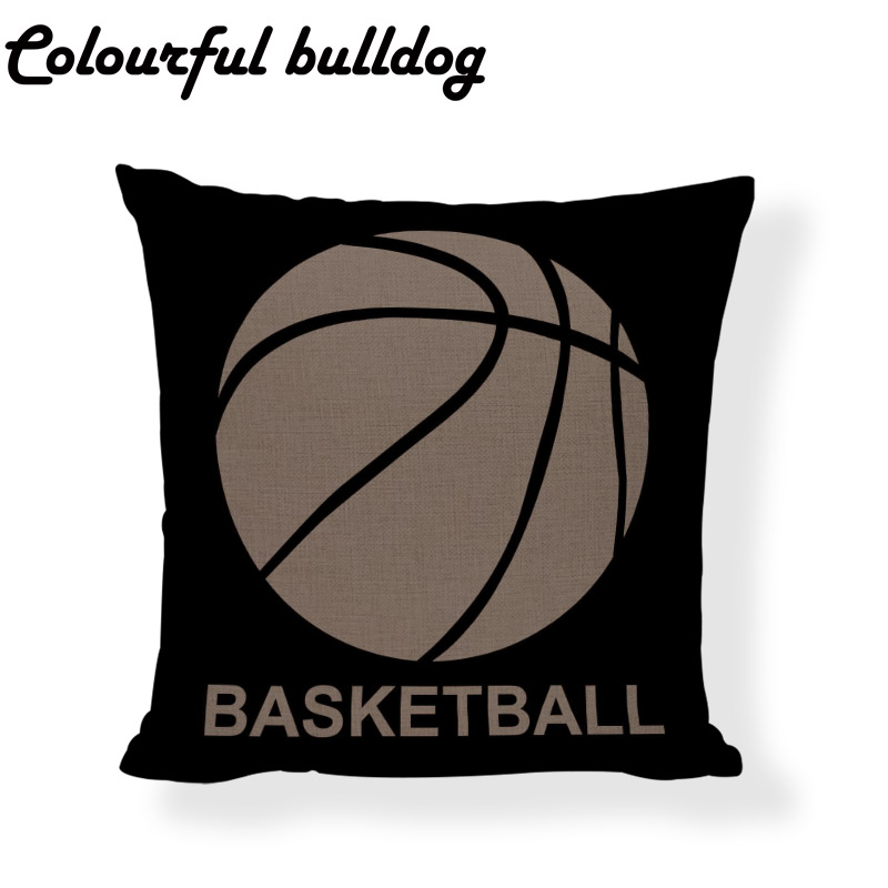 Black And Dark Grey Ball Pattern Pillow Case Decorate Boy Room Outdoor Car Seat 45*45cm Cushion Cover Soccer Basketball Baseball