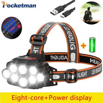 Powerful 8 LED Headlamp USB Rechargeable Headlight Waterproof Head Light Outdoor Night Fishing Head Front Light Head Torch