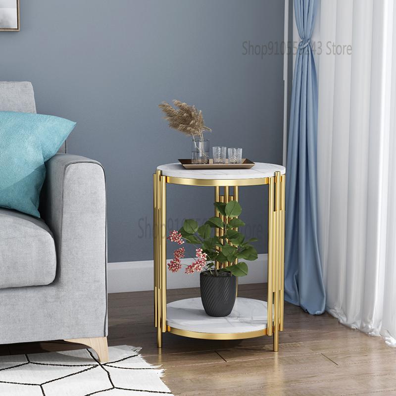 Side Table Light Luxury Rock Slab Marble Sofa Corner Table Simple Small Apartment Bedside Table Cabinet Nordic Round Small Coffe