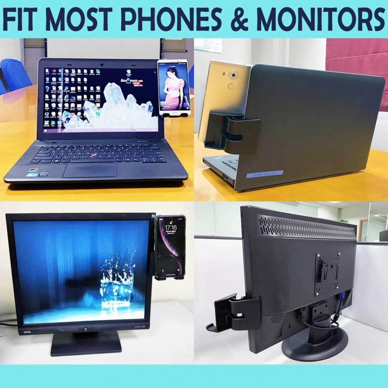 Dual Monitor Display Clip Computer Screen Side Phone Holder Laptop Side Mount Bracket Dual Mobile Phone Monitors Stand Holder