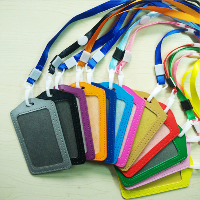 20pcs ID Badge Holder PU ID Card Accessories Holder Credit Card Bus Card Case Stationery School supplies With Lanyard