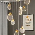 Nordic Round Pendant Hanging Lamp LED Bubble Crystal Modern Chandelier Light Art Deco Light Fixture for Loft Staircase Villa