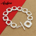 Hot Selling 925 Silver Square Round Cuff Bracelet Bangle Top Quality Fashion Jewelry For Women Men Y012