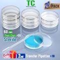 sterile Petri Dish with Lid 60mm, with 2ml Plastic Transfer Pipettes individual package by Ks-Tek 20/Pack