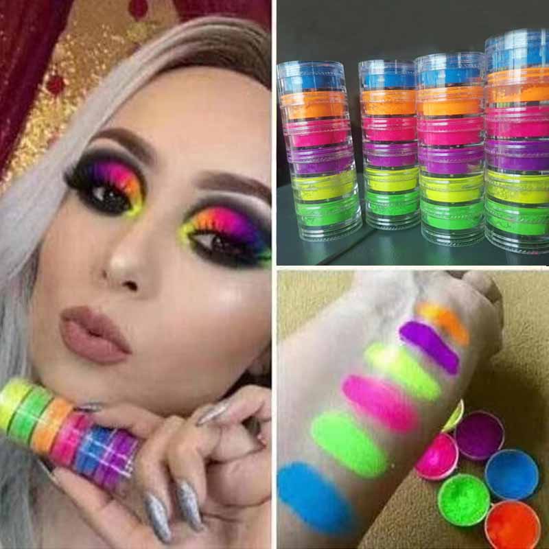 Neon Phosphor Pigment Powder Set Fluorescent Nail Glitter Eye Powder Manicure Decoration Nail Art Dust Pigment Paillettes