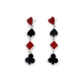 Creative Geometry Playing Card Decor Acrylic Eardrop Fresh Simple Plum Blossom Block Spade Red Peach Long Tassel Earrings