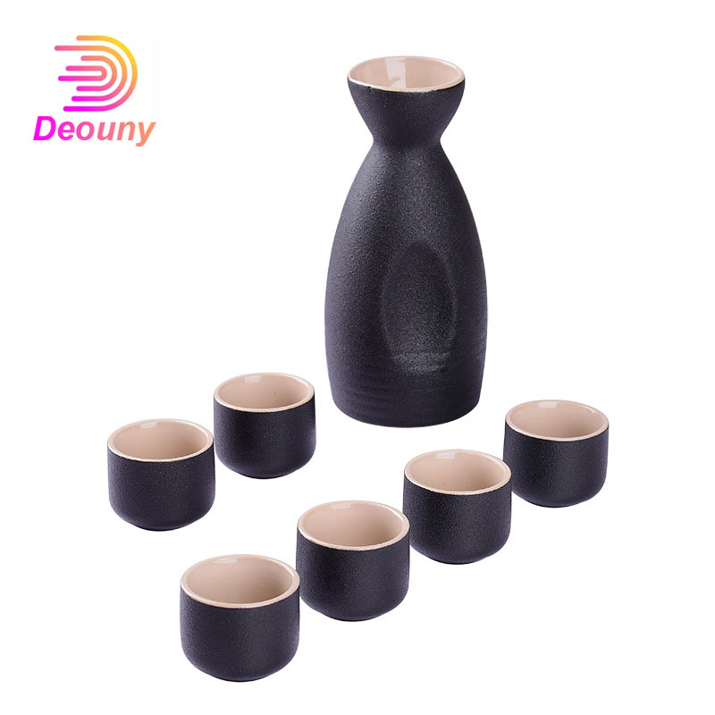 DEOUNY Ceramic Sake Cups Ware Japanese Style Home Retro Small Wine Dispenser Liquor Hip Flasks Mini Flagon Drinkware Bar Sets