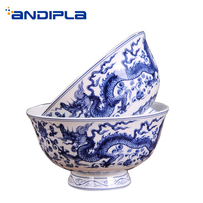 4.5/5/6 Inch Jingdezhen Blue and White Porcelain Bowl Dragon Phoenix Pattern Art Rice Bowls Container Kitchen Dinnerware Decor