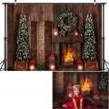 Christmas Window Photography Backdrop Photocall Fireplace Winter Snow Photo Background Christmas Trees Children Portrait Props