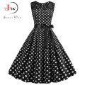 Women Summer Lace Vintage Dress Black Polka Dot Sexy O-neck Beach Dresses Fashion Casual Big Swing Party Robe Plus Size