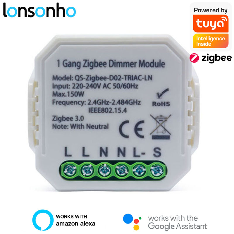 Lonsonho Tuya ZigBee 3.0 Smart Dimmer Switch Module With/ No Neutral 2 Way Wireless Control Switch Relay Support Zigbee2MQTT