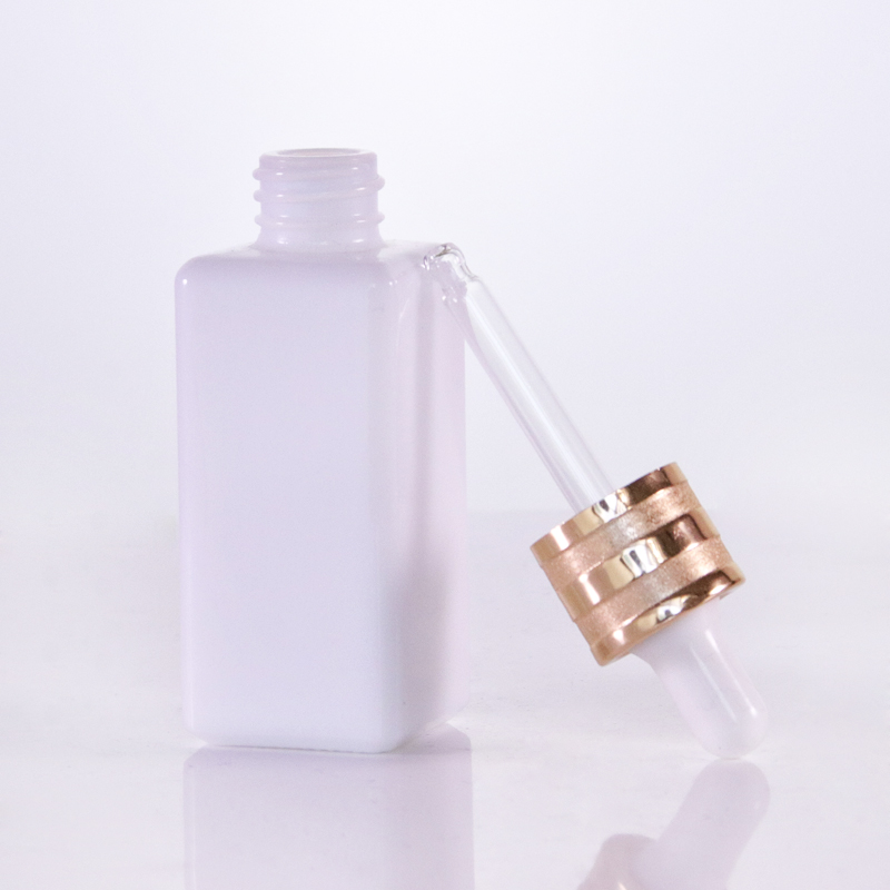 Opal white square dropper bottle with aluminium cap4