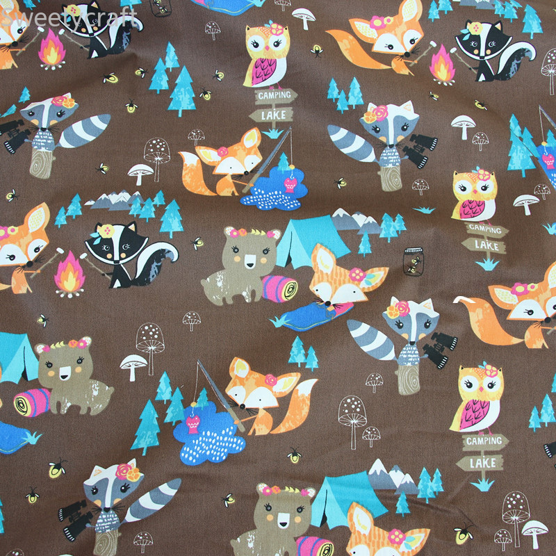 160x300cm Cotton Twill Fabric Cartoon Fox Printed Cloth Sewing Quilting Fabrics for Patchwork Needlework DIY Handmade Material