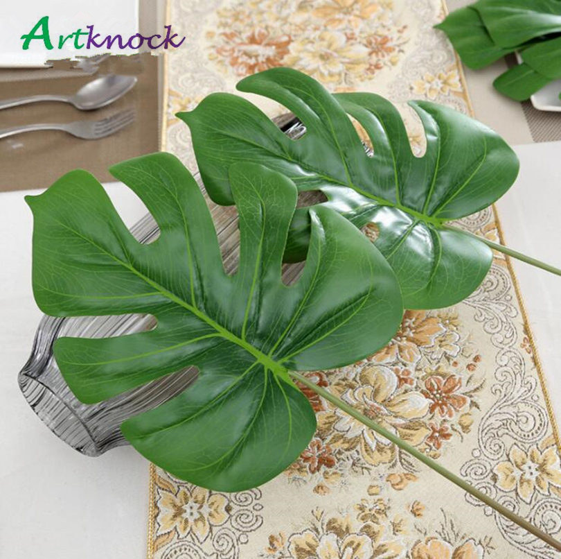 1Pc Large Vivid Plastic Artificial Palm tree Monstera leaf greenery plant branch flores Home wedding decoration tropical Leaves