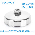 Veconor 1/2" Square Dr. Steel 90mm-91mm Oil Filter Wrench Cap Housing Tool Remover 15 Flutes Universal For TOYOTA BLUEBIRD