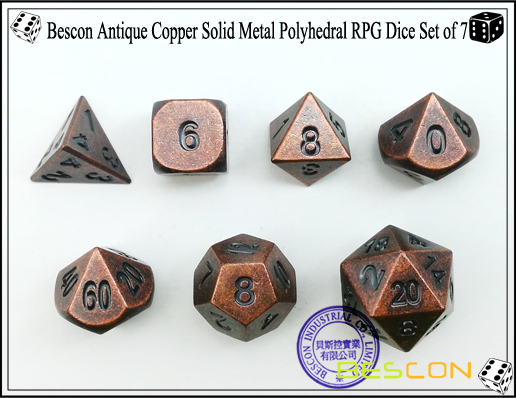 Bescon Antique Copper Solid Metal Polyhedral RPG Dice Set of 7-3