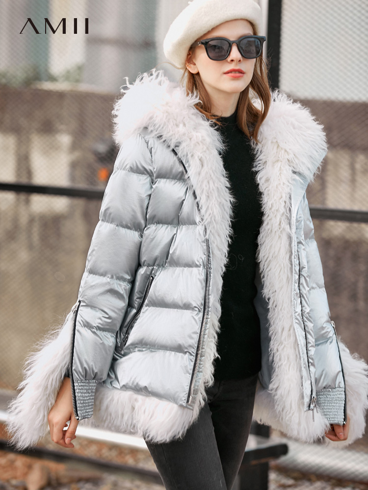 Amii Fur Collar Down Jacket Winter Women's Elegant Warm Solid Loose Hooded Female Long Thick Coat 11940498