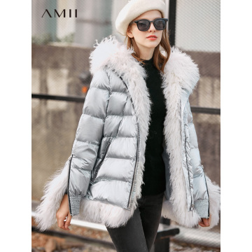 Amii Fur Collar Down Jacket Winter Women's Elegant Warm Solid Loose Hooded Female Long Thick Coat 11940498